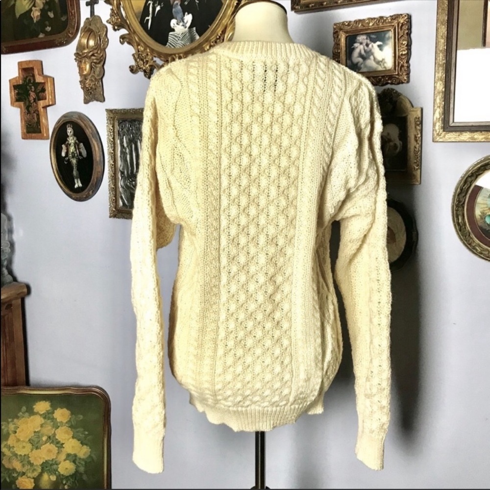 Inis Crafts Wool Made in Ireland Cable Knit Fisherman Sweater Medium - Picture 9 of 11